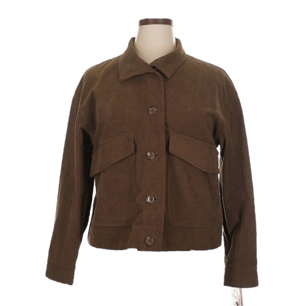 Avec Les Filles Corduroy Shacket L NWT Brown Boxy Cropped Jacket Utility Shirt